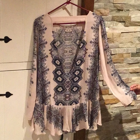 FREE PEOPLE “SMOOTH TALKER” PLUNGING BACK TUNIC/MINI DRESS - Picture 3 of 12